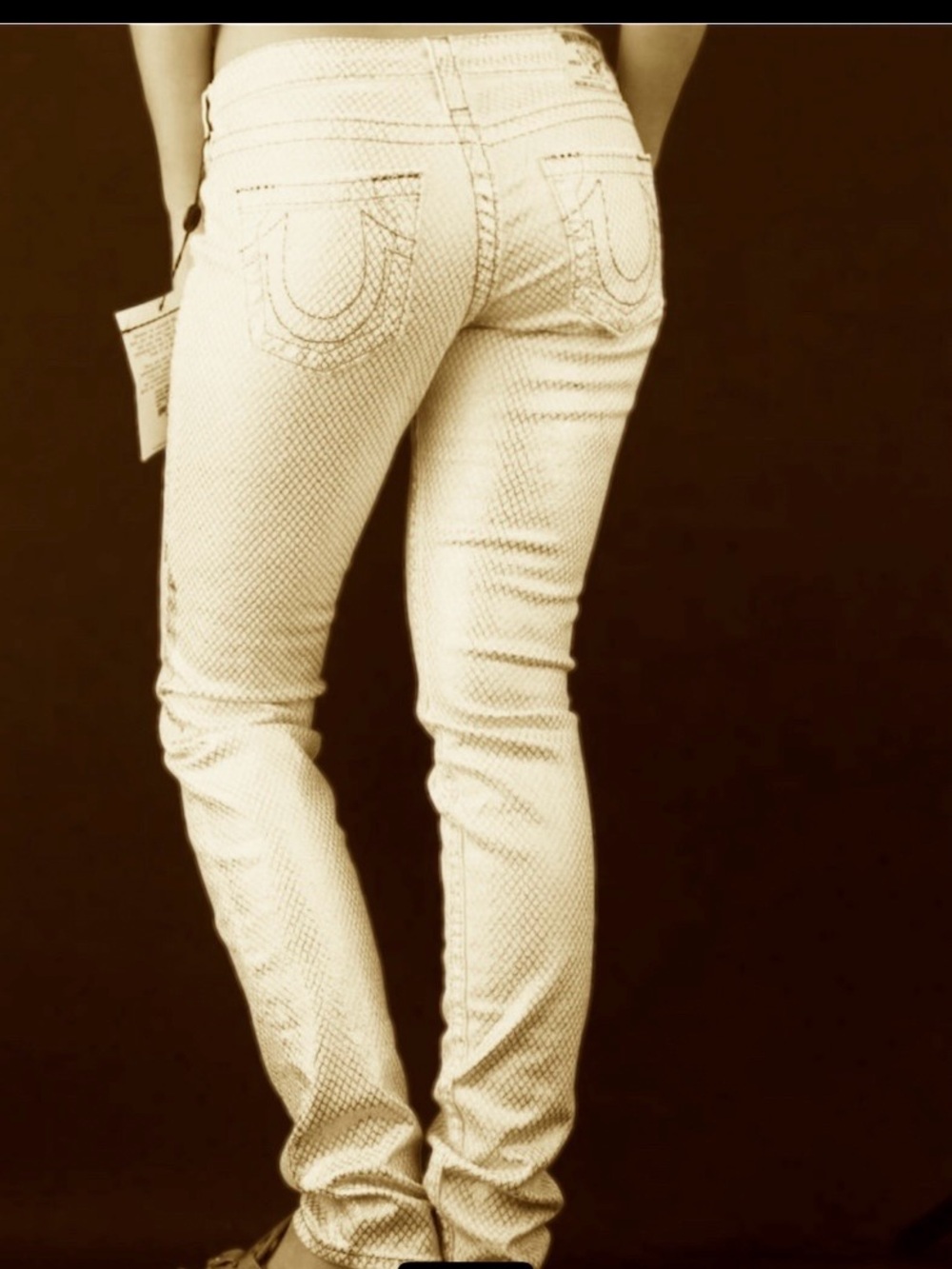 True Religion Gold Fishnet Scales Print Skinny Jeans Size 28